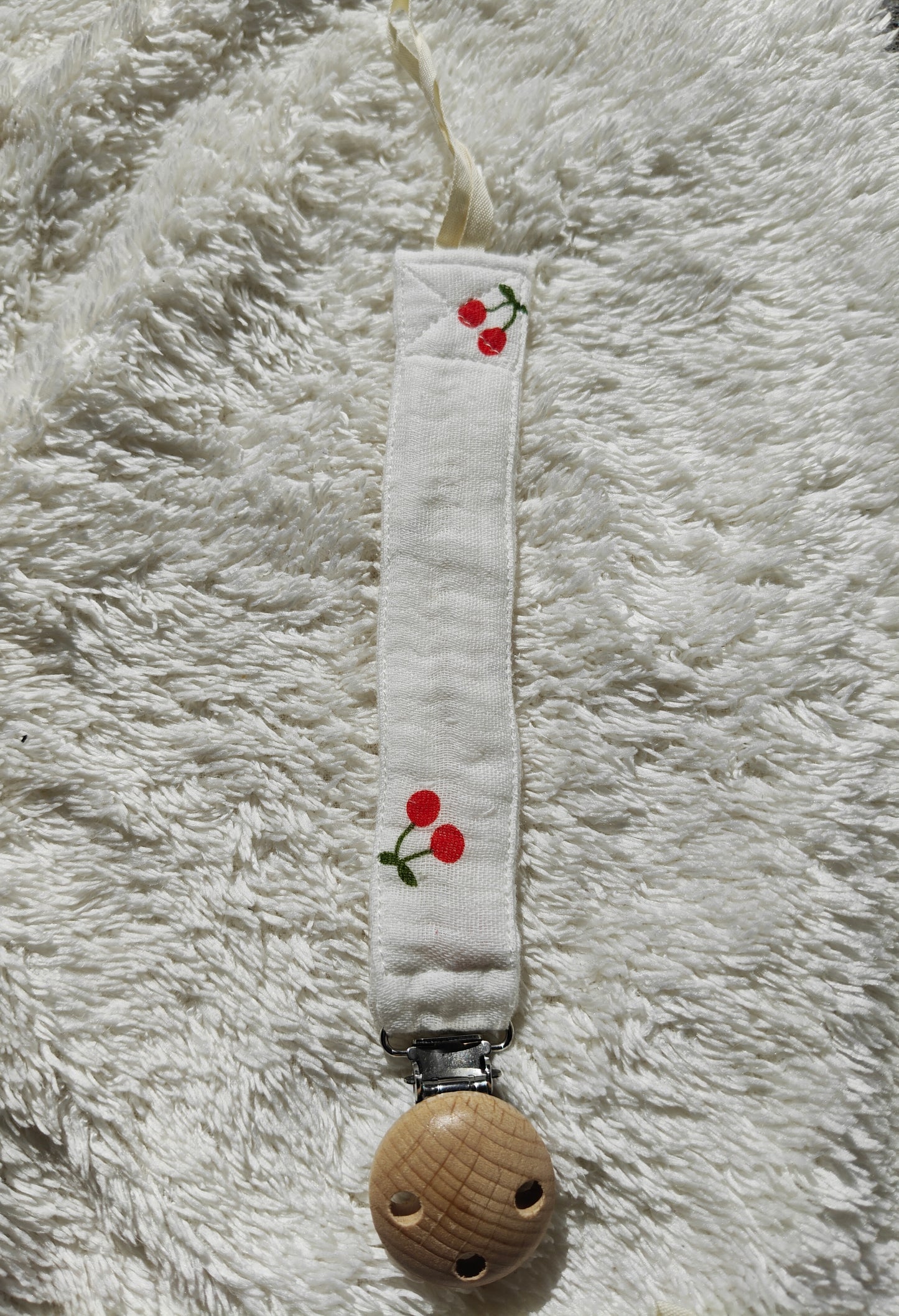 Speenkoord met Kersenprint – Wit