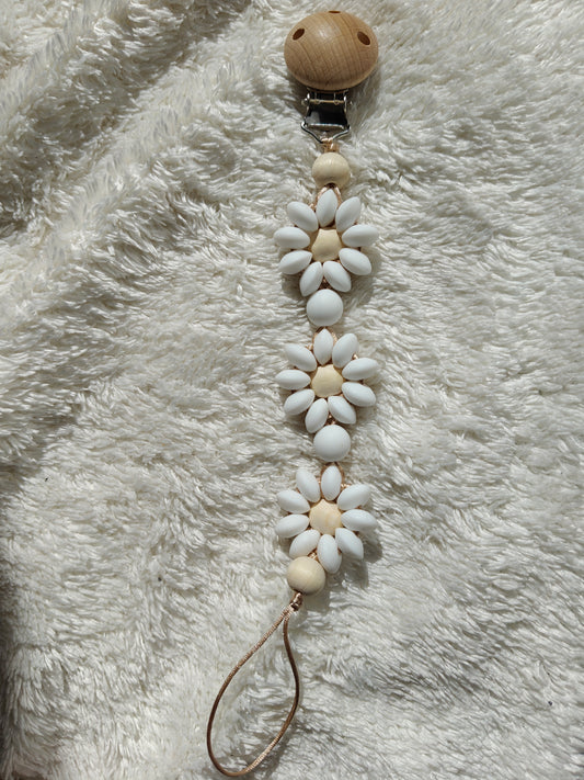 Speenkoord met Bloemen – Wit & Hout
